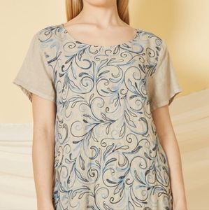 Lungo L’arno NWT size S Linen Cap Sleeve Dress w/ Blue Embroidery Made in Italy